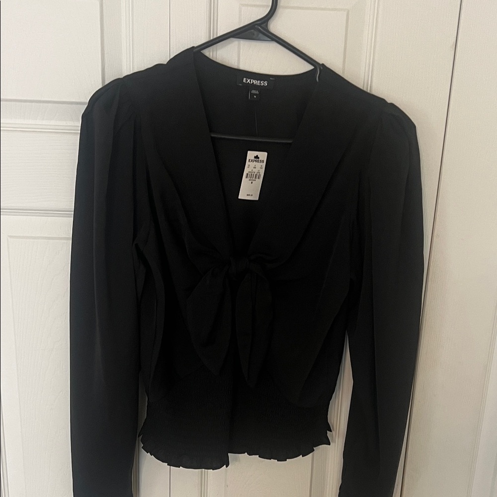 Express Elegant Black Tie-Front Blouse